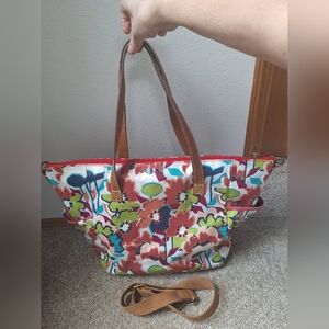 Fossil KeyPer Floral Coated Cavad Shopper Tote Purse Zip Closure 19.5"×7.5"×12"